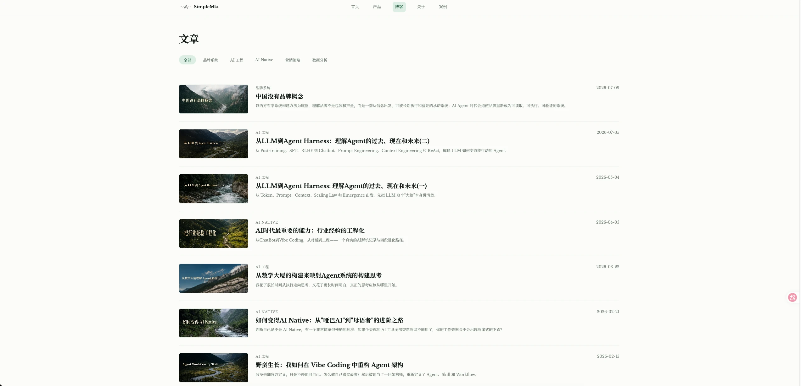 Product and content sections of the personal website