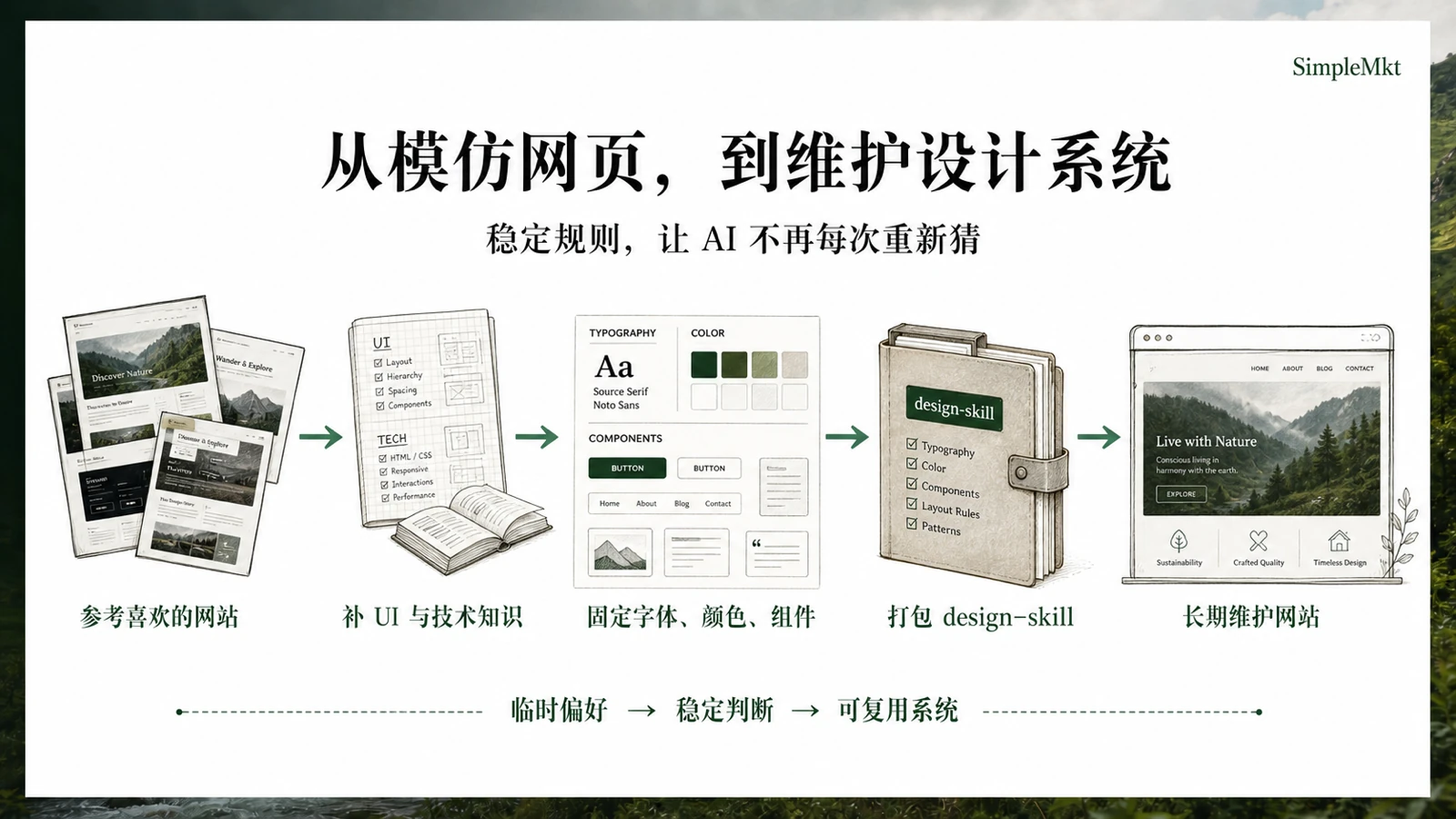 The website evolves from references to stable rules and a design Skill