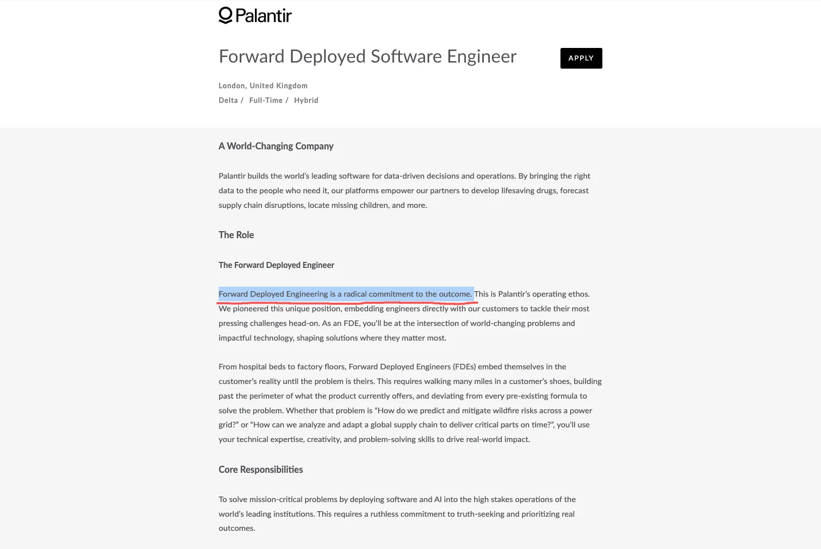 Palantir's description of outcome responsibility
